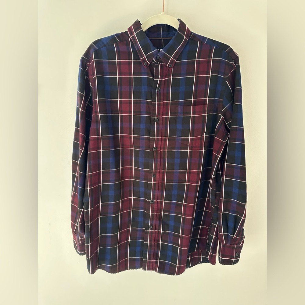 Chaps Men's Plaid Button-Down Shirt - Burgundy and Navy